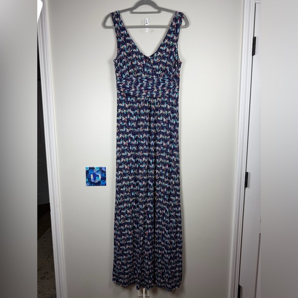 Lilly Pulitzer Sloane Maxi Dress Oh Buoy Navy Blue Jersey Stretch Large Nautical - Picture 2 of 11